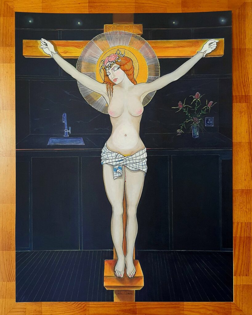 Lulu Amere – peinture originale sur papier et feuille d'or, œuvre religieuse